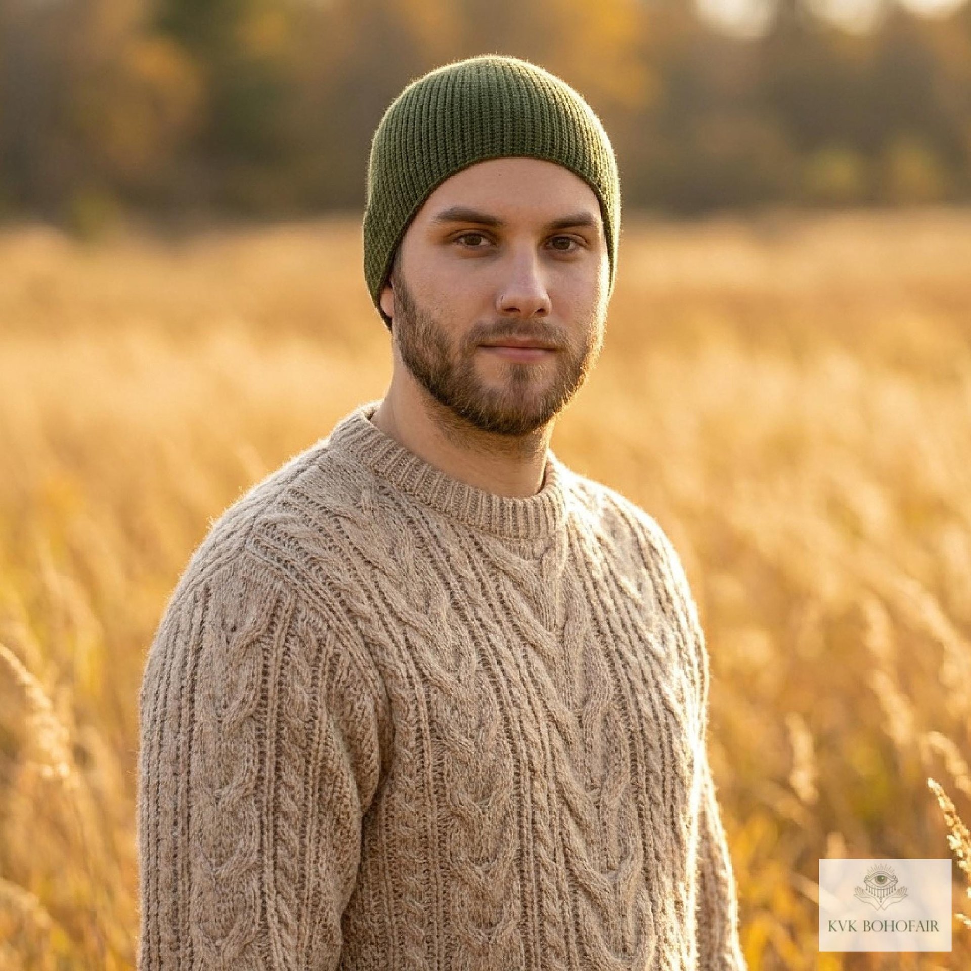 Olive Green Kufi Skull Cap - Crocheted Beanie Hat, Ethically sourced