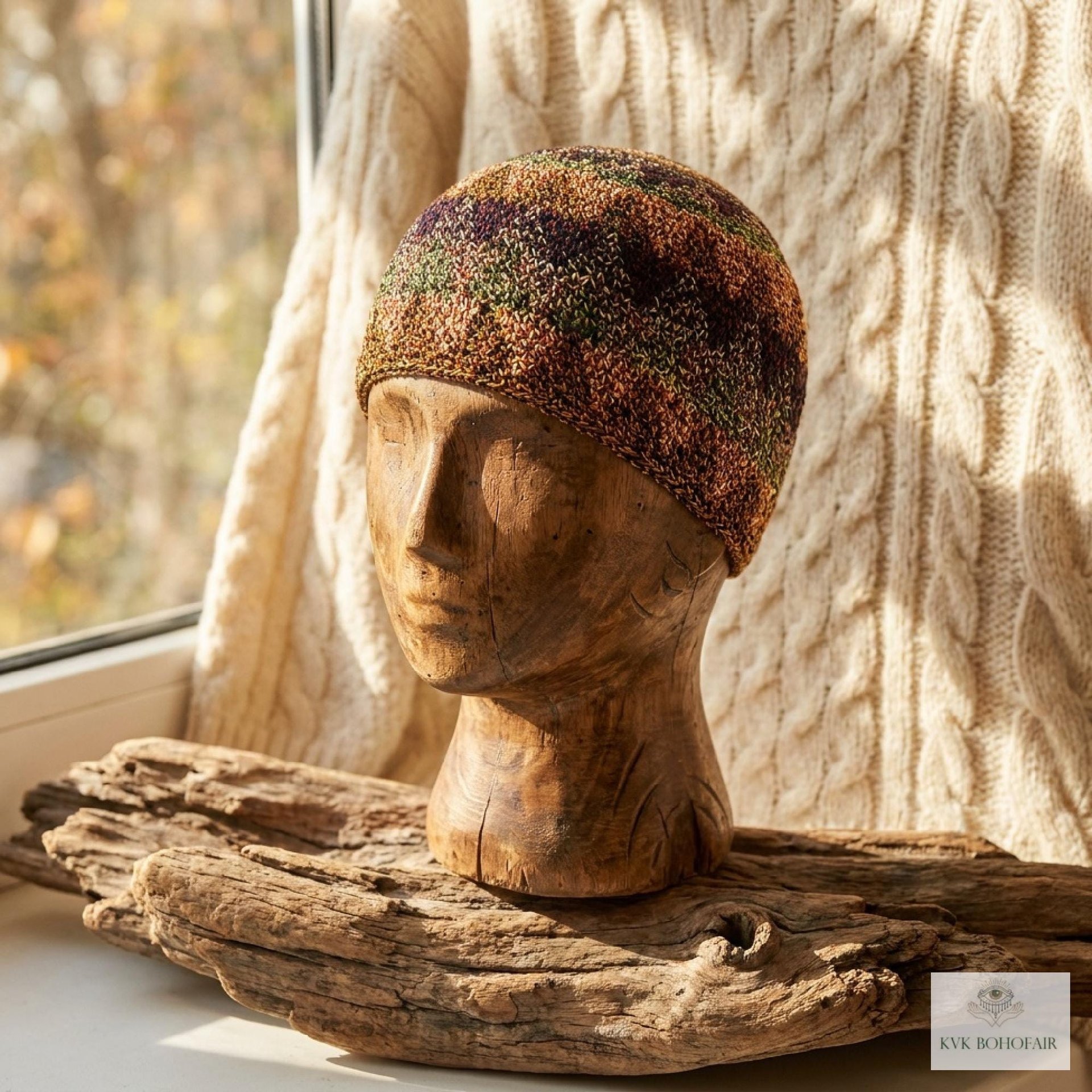 Earth Kufi Skull Cap - Crocheted Beanie Hat, Ethically sourced