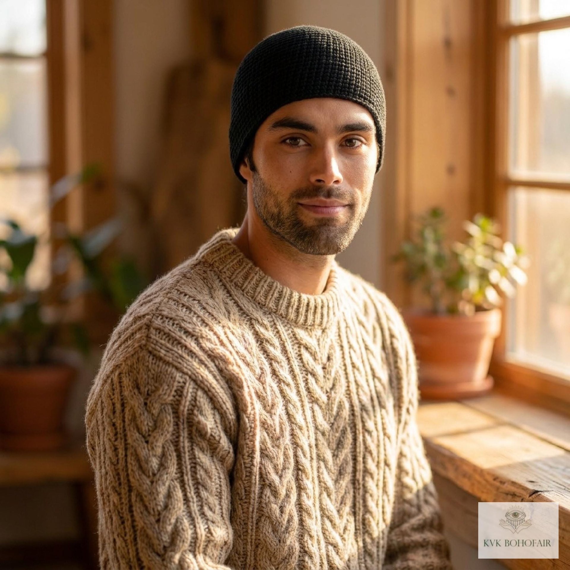 Black Kufi Skull Cap - Crocheted Beanie Hat, Ethically sourced