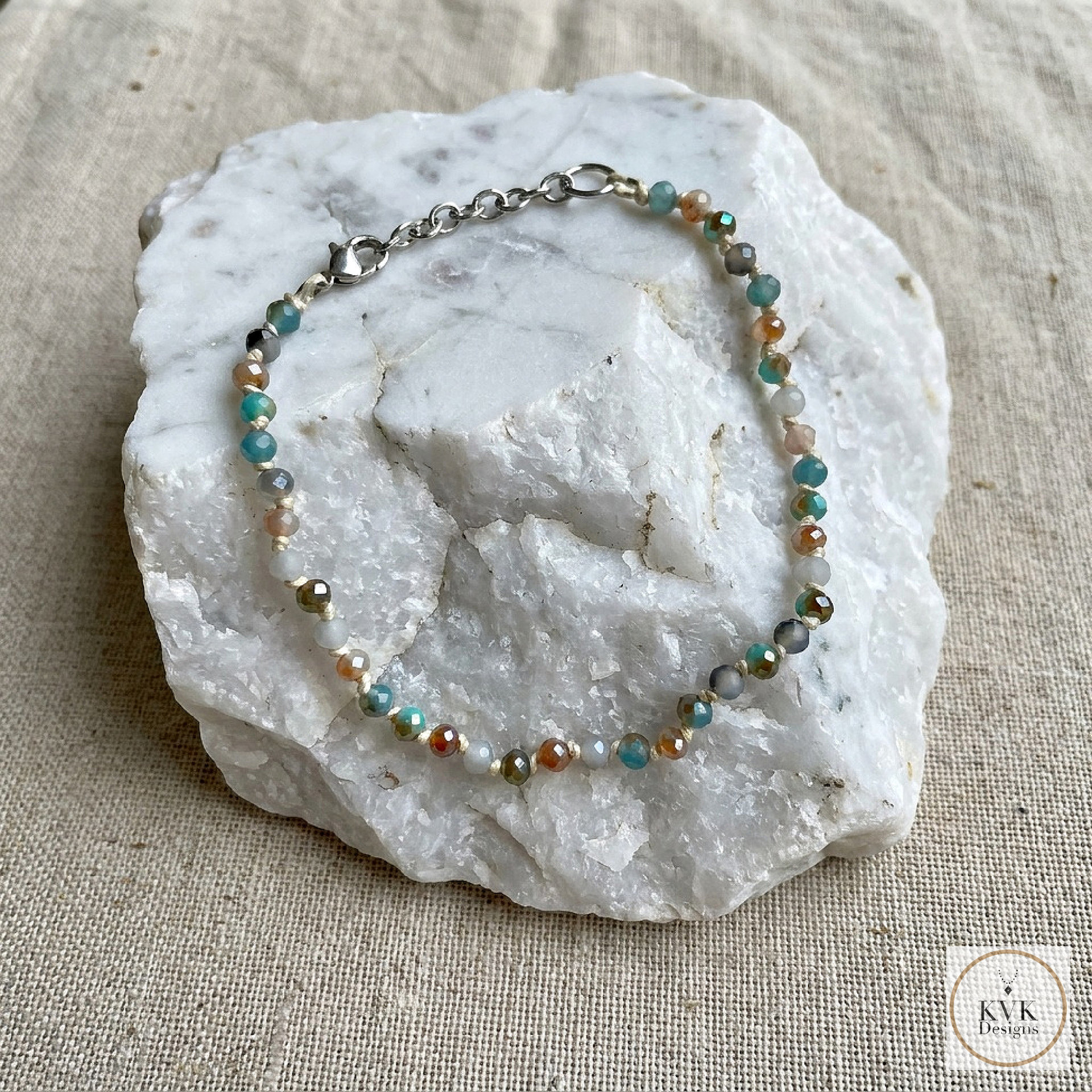 Handcrafted Faceted Pastel Beaded Anklet - Boho Beach Style