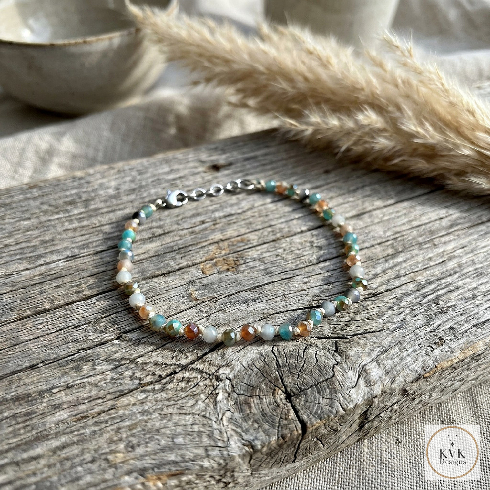Handcrafted Faceted Pastel Beaded Anklet - Boho Beach Style