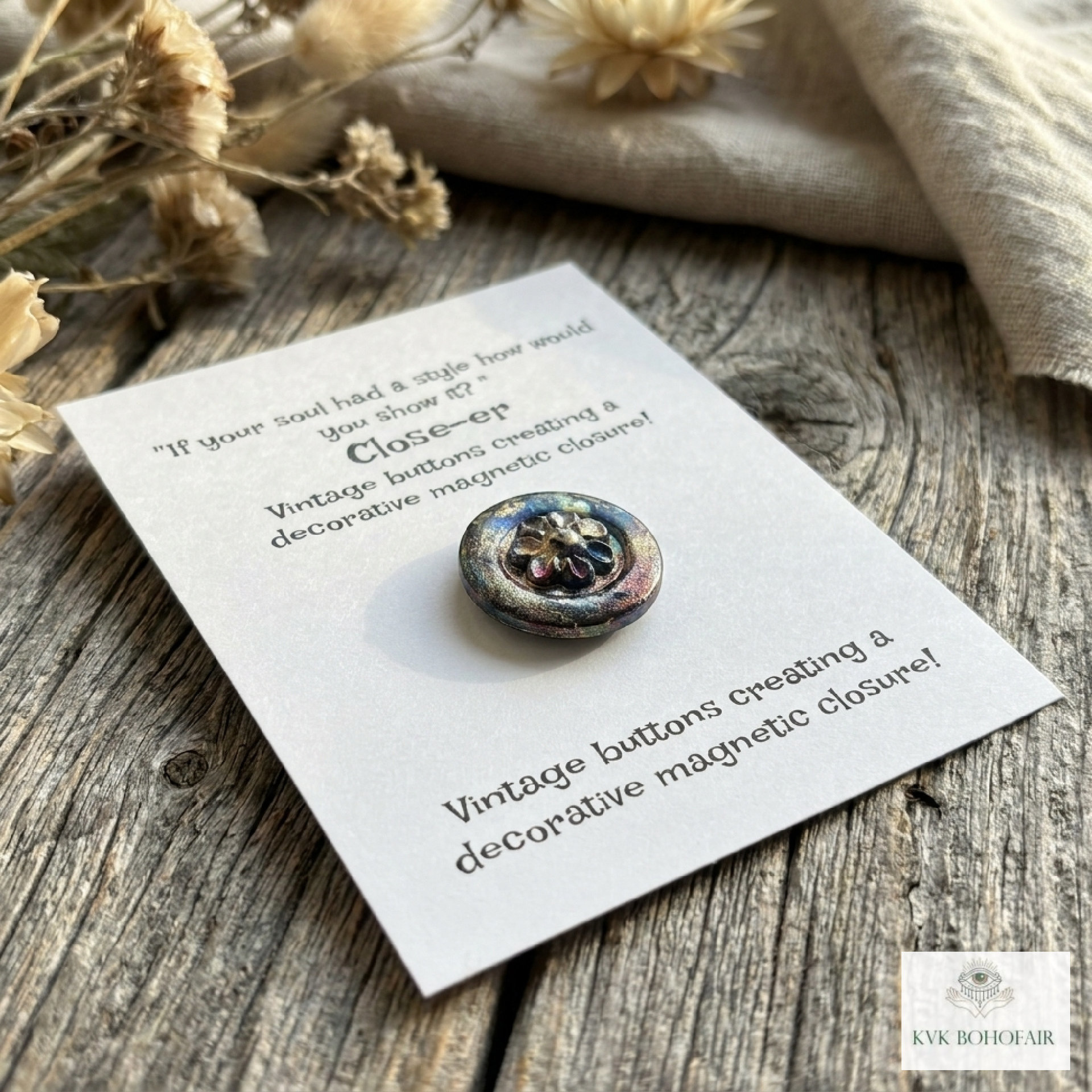 Magnetic Button Brooch Pin - Fabric Safe No Sew Vintage Style Scarf Clip