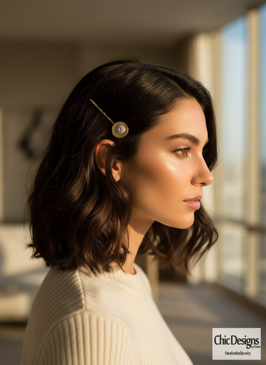 Elegant Mother of Pearl Hair Pins with Rhinestone Accents | Set of 4