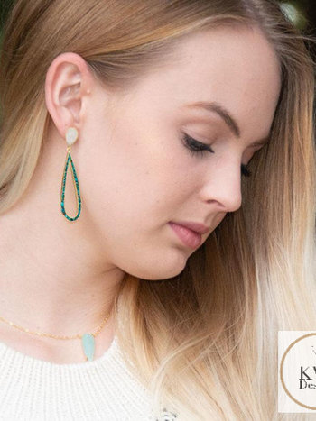 14 Karat Gold Plated Rainbow Moonstone and Turquoise Chip Post Earrings