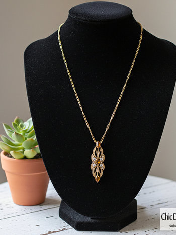 Amber Swarovski Rhinestone Filigree Pendant Necklace
