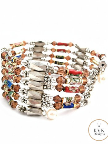 Cloisonne Magnetic Hematite Wrap Bracelet  21"l