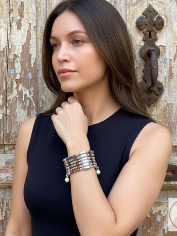 Cloisonne Magnetic Hematite Wrap Bracelet  21"l