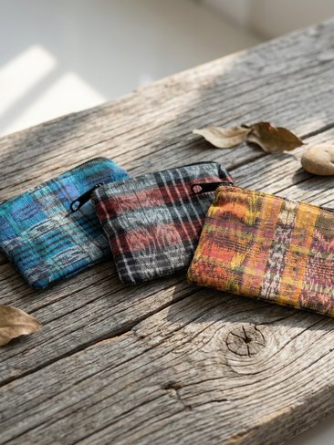 Guatemalan Corte Coin Purse - Handwoven Boho Fabric Zipper Pouch Small Makeup Bag