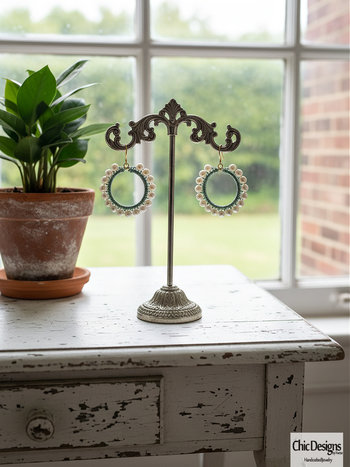 Elegant Freshwater Pearl Earrings with Hand-Woven Green Silk Hoops