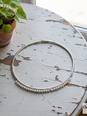 Freshwater Pearl and Green Silk Woven Choker