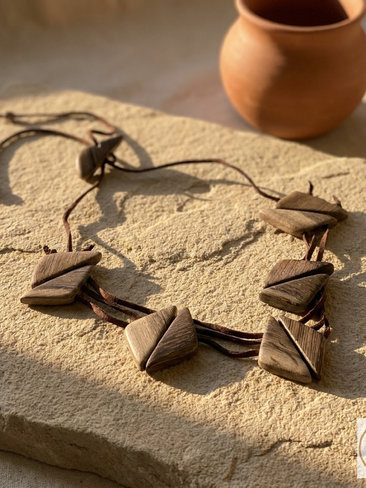 Geometric Wood Triangle Statement Necklace
