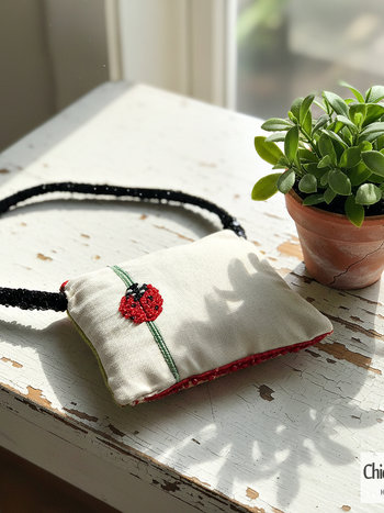 Ladybug Handbag with Hand Embroidered Sequins