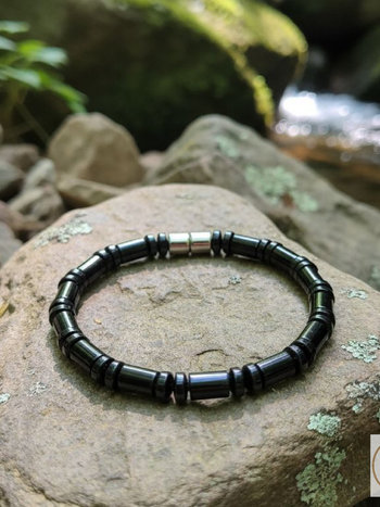 Men's Magnetic Hematite Cylinder Bead Bracelet