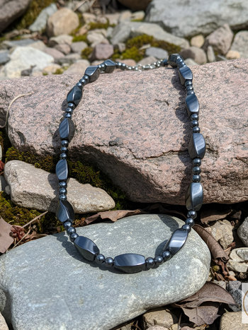 Men's Magnetic Hematite Twisted Bead Necklace