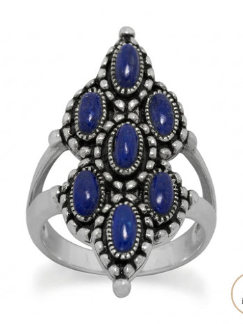 Ornate Oxidized Lapis Ring
