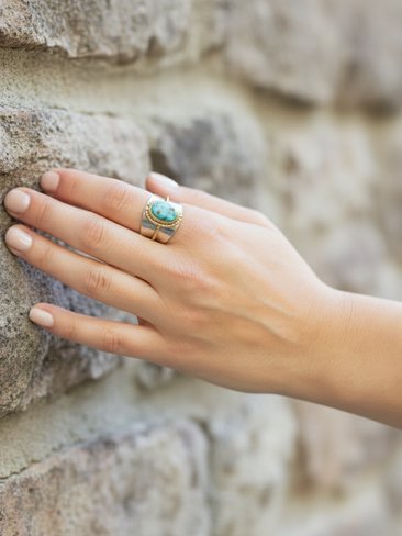 Two Tone Rope Edge Turquoise Ring