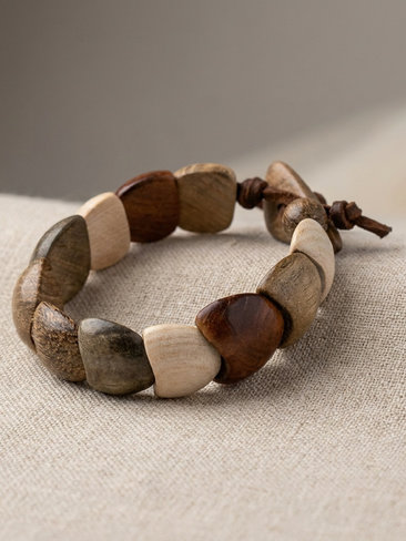 Dance with Druids Wood Bracelet, Adjustable Suede Cord, Handcrafted Earthy Jewelry