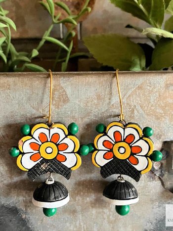 Handcrafted Flower Clay Earrings - Boho Statement Jewelry, Nature Inspired