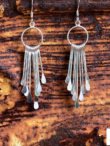 Boho Sterling Silver Fringe Paddle Earrings - Statement Jewelry