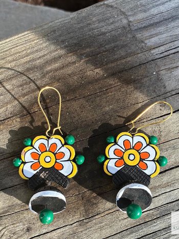 Handcrafted Flower Clay Earrings - Boho Statement Jewelry, Nature Inspired