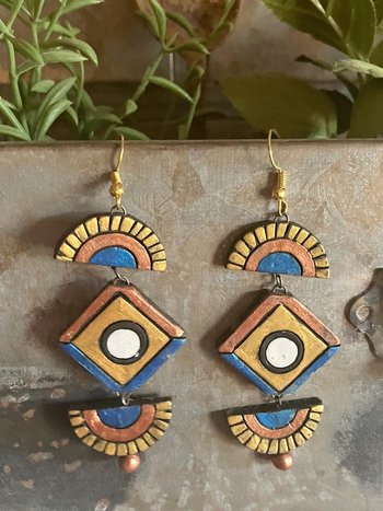 Handcrafted Clay Chandelier Earrings - Boho Statement Jewelry