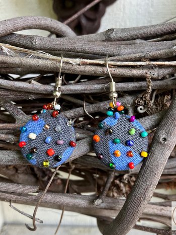 Handcrafted Boho Button Earrings - Dangle Earrings, Sustainable Upcycled Jewelry