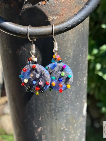 Handcrafted Boho Button Earrings - Dangle Earrings, Sustainable Upcycled Jewelry