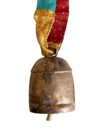 Boho Copper Bell with Colorful Sari Silk Ribbons - Unique Artisan-made Boho Wall Hanging
