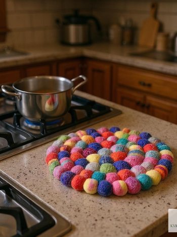 Colorful Felt Ball Trivet: Boho Chic Table Decor, Handmade in Nepal