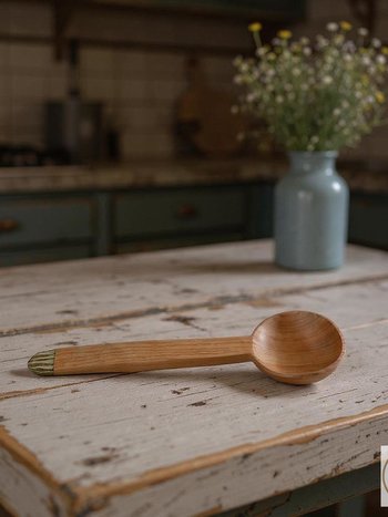 Olive Wood Coffee Scoop with Batik Handle, 1 Tbsp Measuring Spoon, Kitchen Utensil