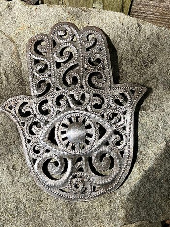 Unique Handcrafted Hamsa Hand Metal Art - Boho Decor