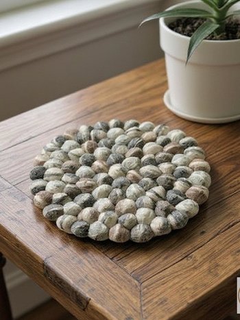 Mixed Gray Felt Ball Wool Trivet - Unique Table Decor Accent