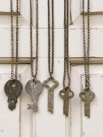 Antique Flat Lock Key Necklaces - Unique Vintage Key Pendant, Boho Chic Jewelry