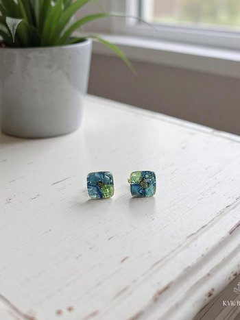 Blue Dichroic Glass Stud Earrings - Unique Handmade Jewelry