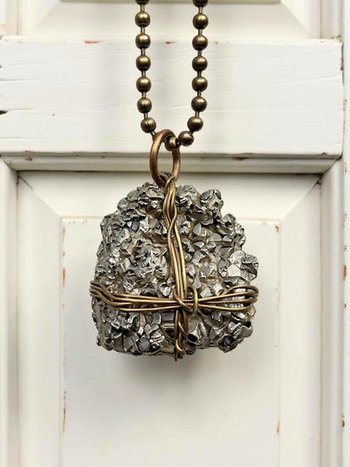 Dazzling Pyrite Wire-Wrapped Pendant Necklace - Handcrafted Statement Jewelry with Natural Stone