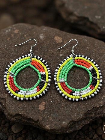 Colorful Round Maasai Beaded Earrings - Statement African Earrings