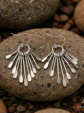 Boho Silver Fringe Paddle Earrings: Sterling Silver Wires, Handmade