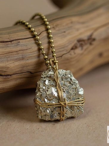 Dazzling Pyrite Wire-Wrapped Pendant Necklace - Handcrafted Statement Jewelry with Natural Stone