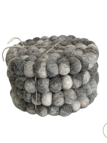 Mixed Gray Wool Felt Ball Coaster Set - Handmade Drink Coasters, Nepal