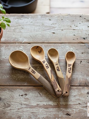 Coffee Root Wood Measuring Spoons - Set of 4, Rustic Kitchen Utensils