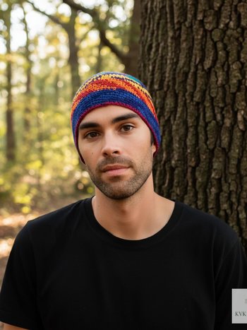 Rainbow Kufi Skull Cap - Crocheted Beanie Hat, Ethically sourced