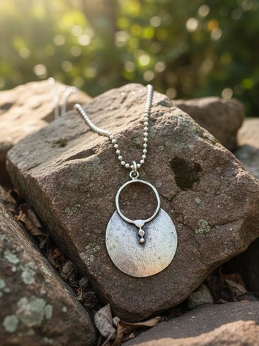 Boho Tribal Silver Circle Pendant Necklace - Unique Statement Accessory
