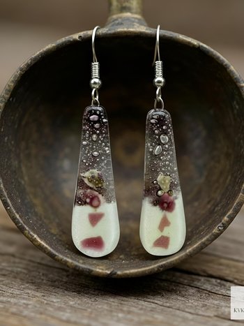 Handcrafted Purple Fused Dichroic Glass Earrings - Boho Teardrop Dangle Earrings