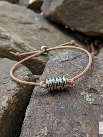 Boho Leather & Silver Bead Bracelet - Adjustable Minimalist Style