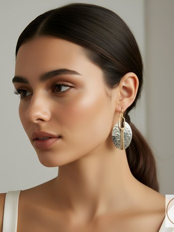 Mixed Metal Silver Hammered Earrings - Handcrafted Boho Jewelry