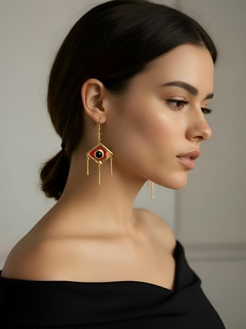 Black Onyx & Brass Geometric Dangle Earrings - Boho Jewelry