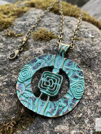 Brass Patina Circle Necklace | Handcrafted Spiral Pendant Jewelry