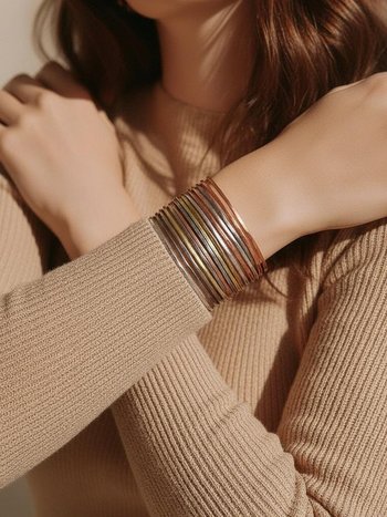 Wide Hammered Mixed Metal Cuff Bracelet: Handcrafted Boho Jewelry