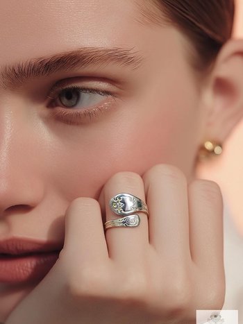 Sterling Silver Flower Spoon Ring - Boho Ring, Artisan Silverware Jewelry