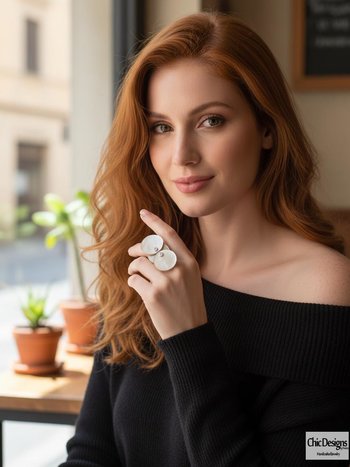 Blue/Gray Mother of Pearl Three Circular Ring Accented with Swarovski Rhinestones